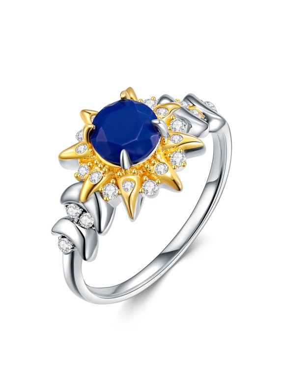 Lapis Lazuli Sun Ring 925 Sterling Silver Sun Ring Blue Lapis Lazuli Ring Jewelry Gift for Women (Ring Size 7)