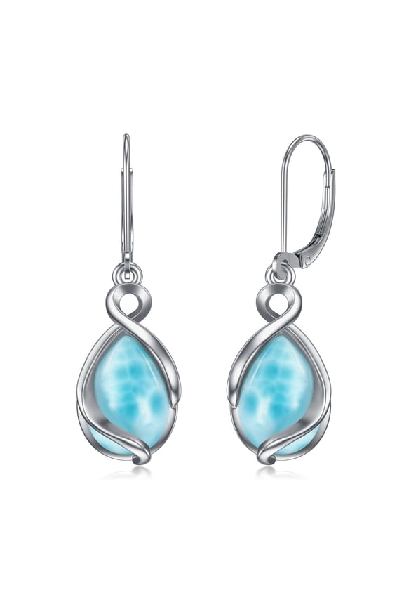 Larimar Earrings for Women Sterling Silver Blue Larimar Teardrop Earrings Natural Larimar Stones Dangle Drop Earrings Larimar Jewelry for Women Birthday
