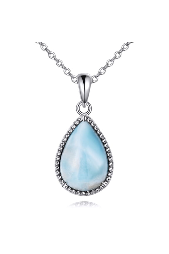 Larimar Necklace 925 Sterling Silver for Women Blue Larimar Stone Pendant Necklace Jewelry Gifts