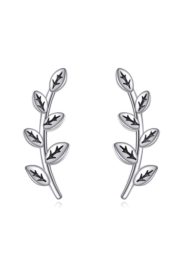 Leaf Earrings for Women 925 Sterling Silver Ear Climber Earrings Studs Leaf Crawler Earring Cuff Earrings for Women