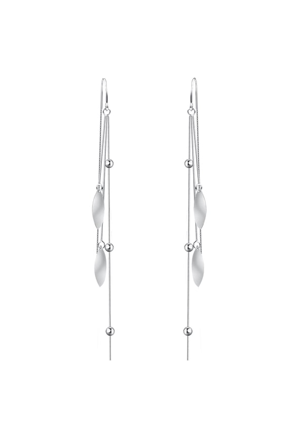 Leaf Threader Earrings for Women 925 Sterling Silver Tassel Chain Earrings Minimalist Threader Dangle Earrings
