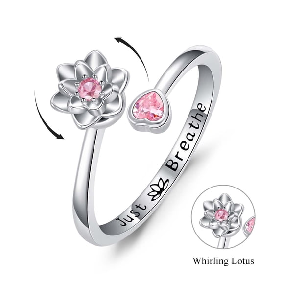 YAFEINI Lotus Fidget Spinner Ring Sterling Silver Lotus Ring Anti Stress Jewelry Gift for Women Wife