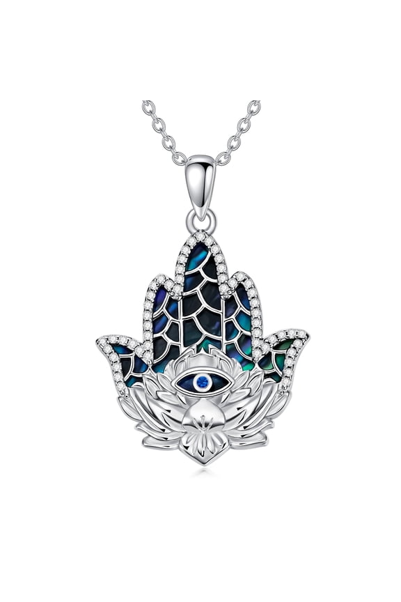 Lotus Hamsa hand Necklace S925 Sterling Silver Abalone Shell Necklace Protection Amulet Evil Eye Jewelry Birthday Gift for Women