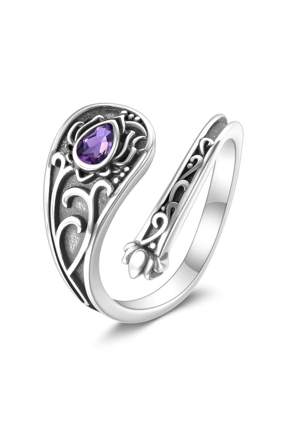 Lotus Ring Exquisite Purple Zircon Lotus Flower Spoon Rings Adjustable Rings Flower Jewelry Christmas Birthday Mothers Day Gifts for Women