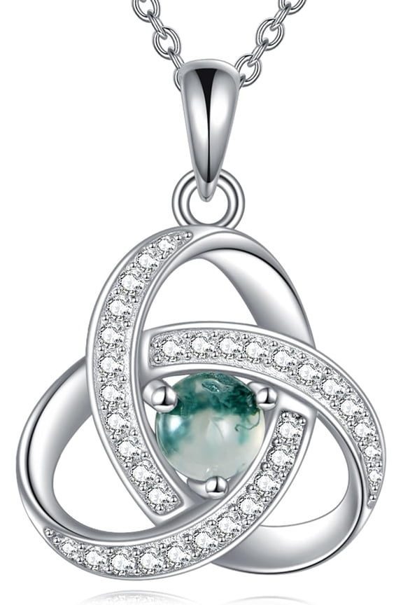 Love Knot Necklace 925 Sterling Silver Moss Agate Necklace Love Knot Jewelry for Women Lover Christmas Valentine's Day Gifts