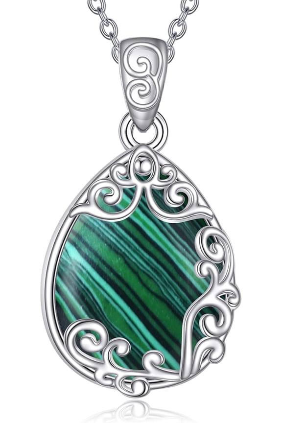 Malachite Necklace Gifts Sterling Silver Filigree Irish Teardrop Pendant Necklace Natural Stone Malachite Necklace Jewelry