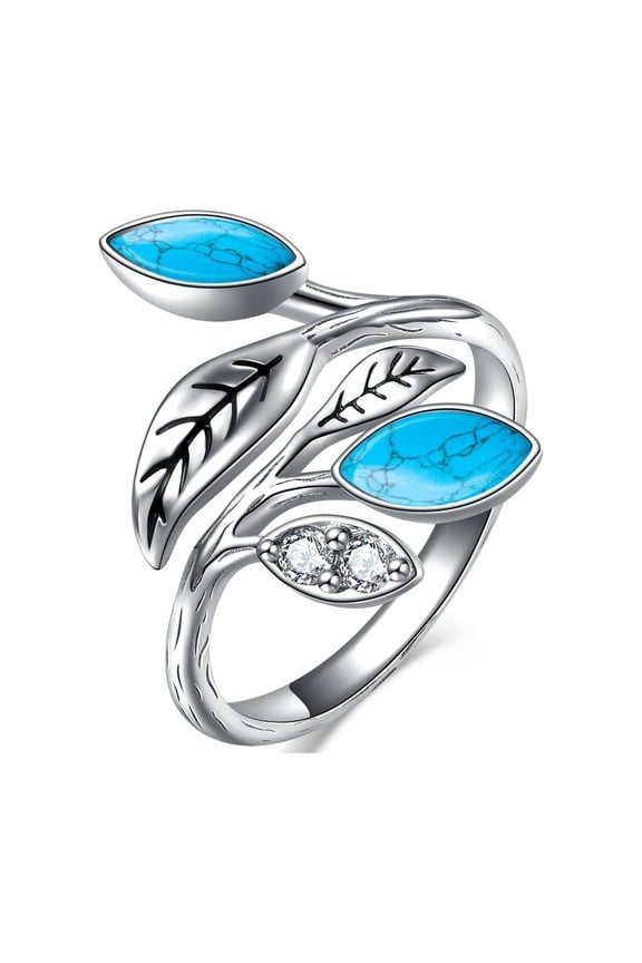 Marquise Shape Turquoise Ring 925 Sterling Silver Open Leaf Ring December Birthstone Rings for Women Christmas Gifts Wife Mothers Day Gifts