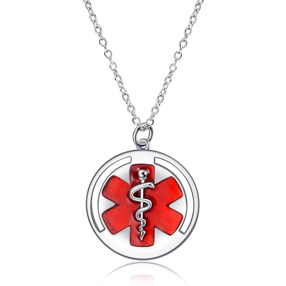 YAFEINI Medical Alert Necklace Sterling Silver Engraved Medical ID Tag Emergency Med Necklace for Women Men Medical Alert Jewelry