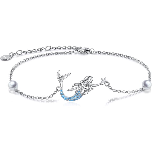 YAFEINI Mermaid Anklet Sterling Silver Mermaid Ankle Bracelets Beach Pearl Link Chain Anklets Jewelry Gifts for Women