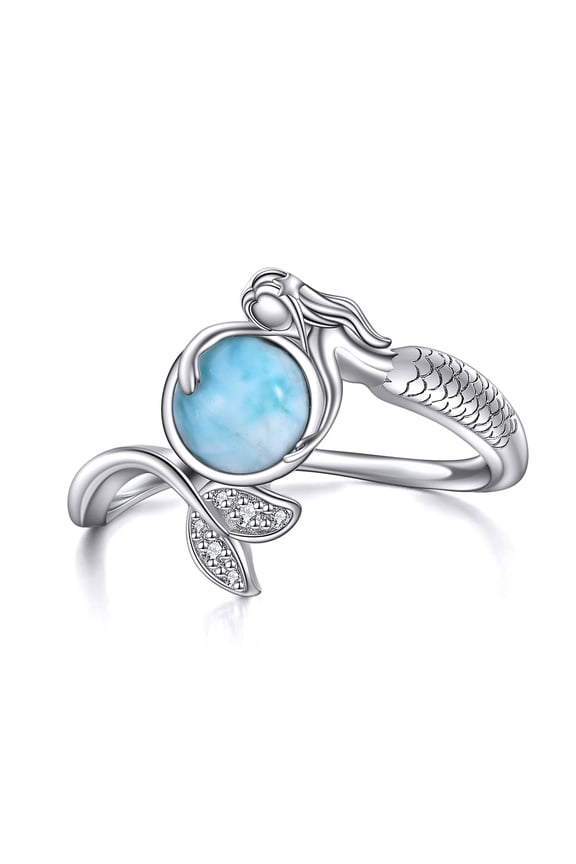 Mermaid Larimar Ring for Women Sterling Silver Beach jewelry 7 (larimar 7)