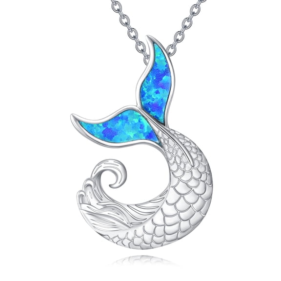 YAFEINI Mermaid Tail Necklaces for Women 925 Sterling Silver Mermaid Tail Pendant Necklace Opal Fish Tail Necklace Ocean Jewelry for Women Lover Wife