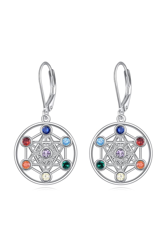 Metatron Cube Earrings Sterling Silver Sacred Geometry Dangle Drop leverback Earrings 7 Chakra Jewelry Talisman Gifts for Women