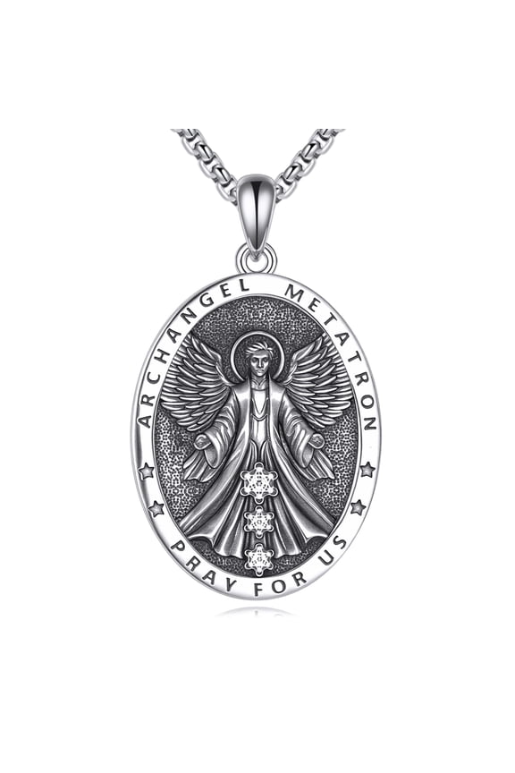 Metatron Cube Necklace 925 Sterling Silver Archangel Metatron Pendant Necklace Geometric Saint Amulet Medal Religion Jewelry for Women Men
