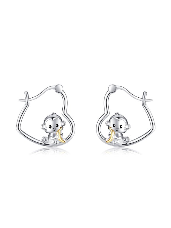 Monkey Earrings 925 Sterling Silver Banana Earrings Cute Animal Earrings for Women Monkey Jewelry
