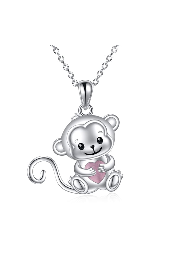 Monkey Necklace Sterling Silver Rose Quartz Monkey Pendant Animal Jewelry Gift for Women