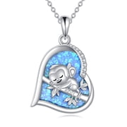 YAFEINI Monkey Necklace for Women S925 Sterling Silver Monkey Pendant Necklace Blue Opal Heart Pendant Jewelry Gift for Animal Lovers