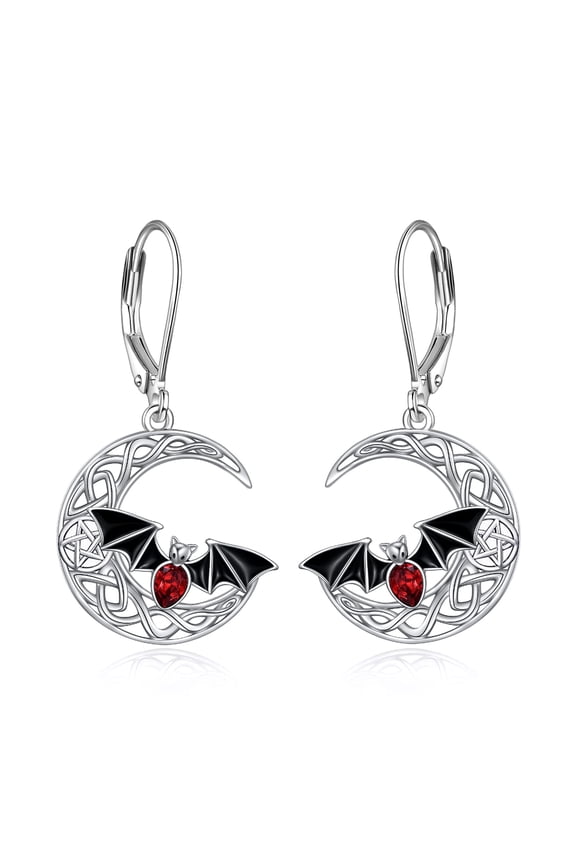 Moon Bat Earrings for Women 925 Sterling Silver Bat Jewelry Halloween Earrings Dangle Leverback Earrings Gothic Earrings