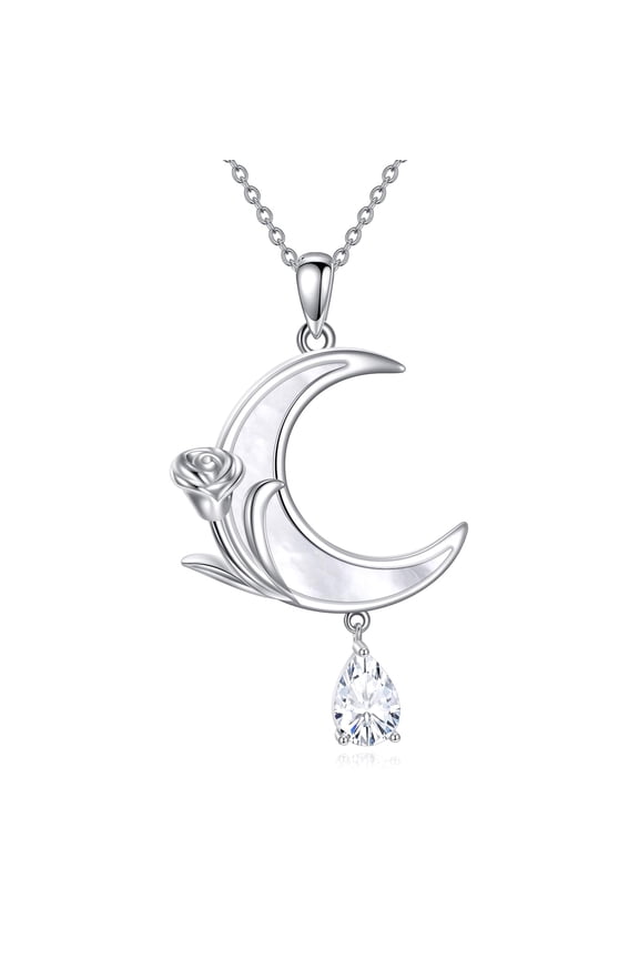 Moon Necklaces for Women 925 Sterling Silver Rose Flower Crescent Moon Necklace Jewelry Gifts for Women