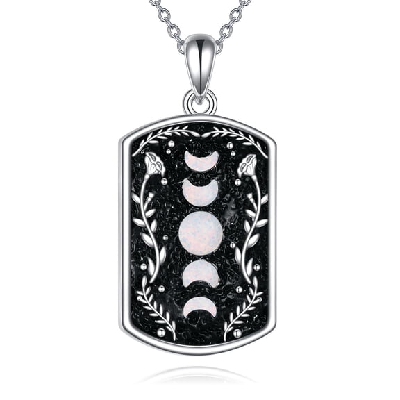 YAFEINI Moon Phase Necklace 925 Sterling Silver Opal Necklace Triple Goddess Glowing Moon Pendant Jewelry for Women