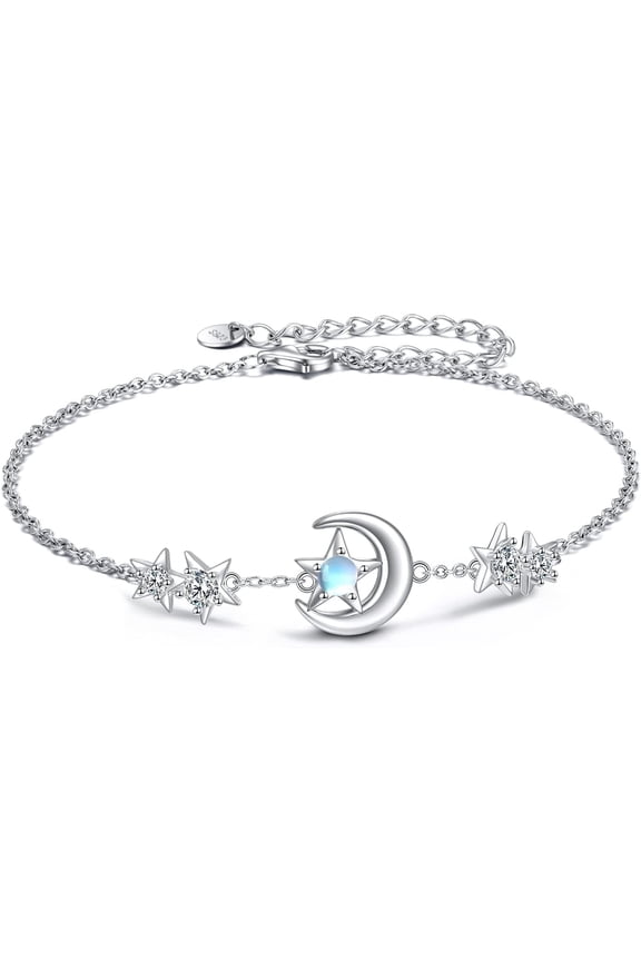 Moon Star Anklet for Women Sterling Silver Star Moon Anklet Bracelet Chain Anklets Jewelry Gifts for Women