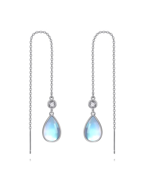 Moonstone Earrings for Women Sterling Silver Moonstone Threaded Earrings Moonstone Jewelry Gift for Women (moonstone)