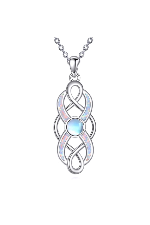 Moonstone Infinity Necklace Sterling Silver White Opal Jewelry Bohemian Irish Celtic Gifts for Women (Silver-Opal Moonstone Celtic Necklace)