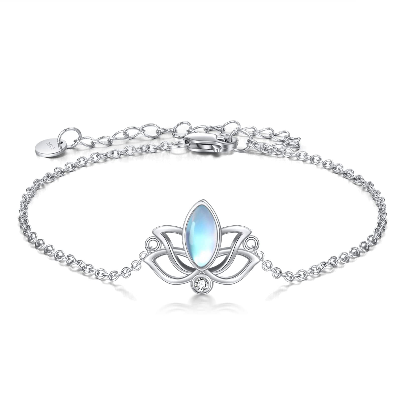 YAFEINI Moonstone Lotus Anklet for Women Sterling Silver Lotus Flower Adjustable Anklets Yoga Jewelry Gifts for Women
