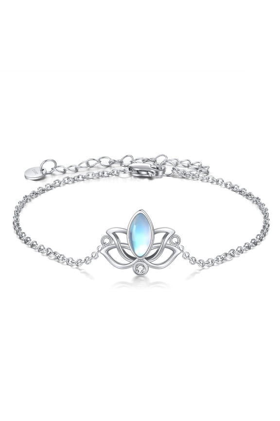 Moonstone Lotus Anklet for Women Sterling Silver Lotus Flower Adjustable Anklets Yoga Jewelry Gifts for Women