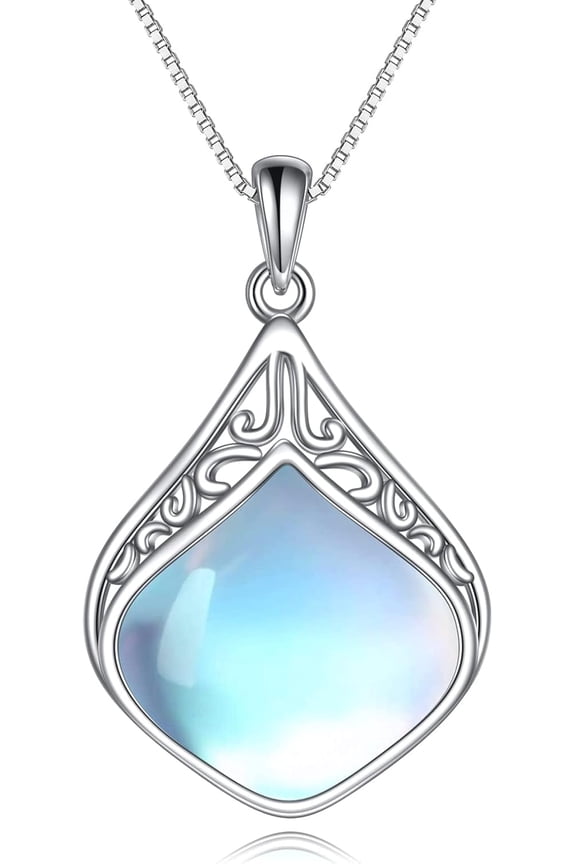 Moonstone Necklace Gifts Sterling Silver Vintage Filigree Teardrop Pendant Necklace Jewelry Gifts for Women