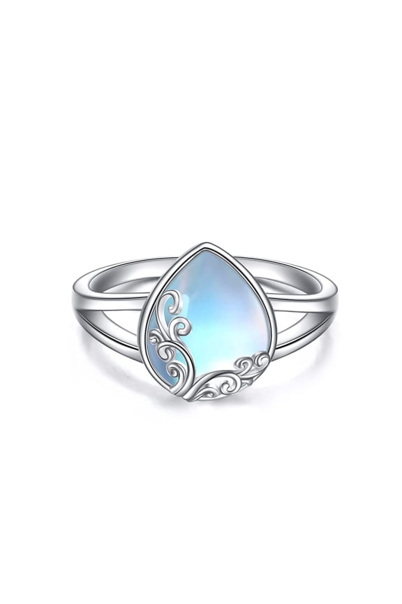 Moonstone Ring Sterling Silver Rainbow Moon Stone Filigree Band Ring Moonstone Engagement Gemstone Jewelry Gifts for Women
