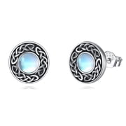 YAFEINI Moonstone Stud Earring for Women Men 925 Sterling Silver Round Post Earrings Celtic Boho Earrings Jewelry Gifts for Mother Wife