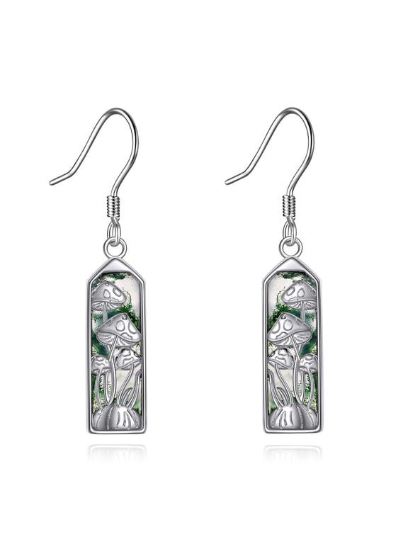Moss Agate Mushroom Earrings for Women Sterling Silver Dangle Drop Earrings Boho Vaction Jewelry
