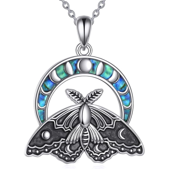 YAFEINI Moth Necklace Sterling Silver Luna Moth Moonstone Pendant Necklaces Witchy Vintage Goth Jewelry Christmas Gifts for Women
