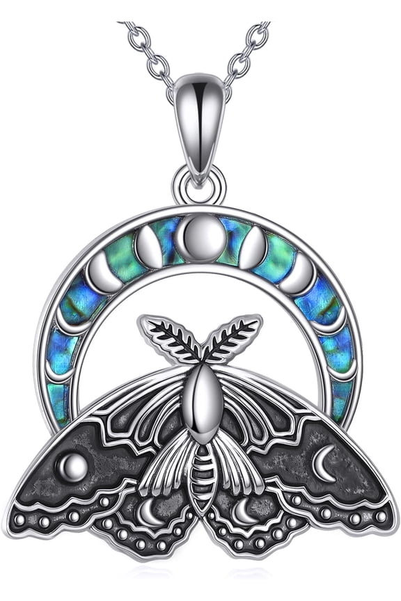 Moth Necklace Sterling Silver Luna Moth Moonstone Pendant Necklaces Witchy Vintage Goth Jewelry Christmas Gifts for Women