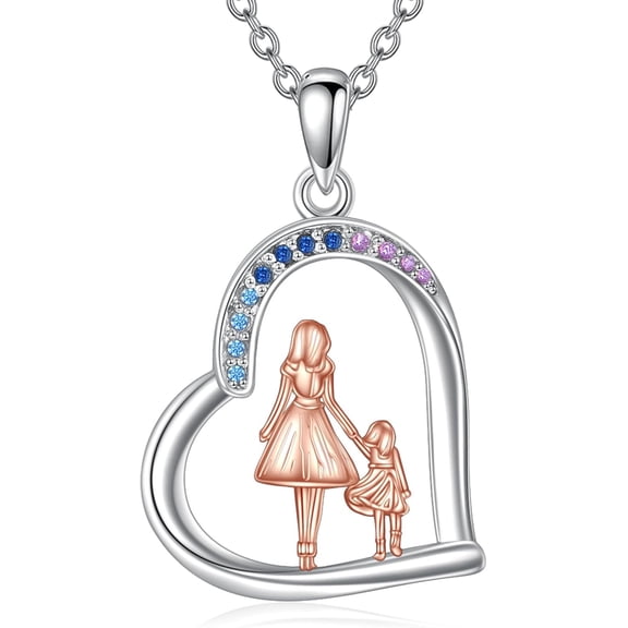 YAFEINI Mother Daughter Necklace Sterling Silver Mother Heart Necklace Birthday Pendant Mother's Day Necklace Jewelry Gifts for Mom