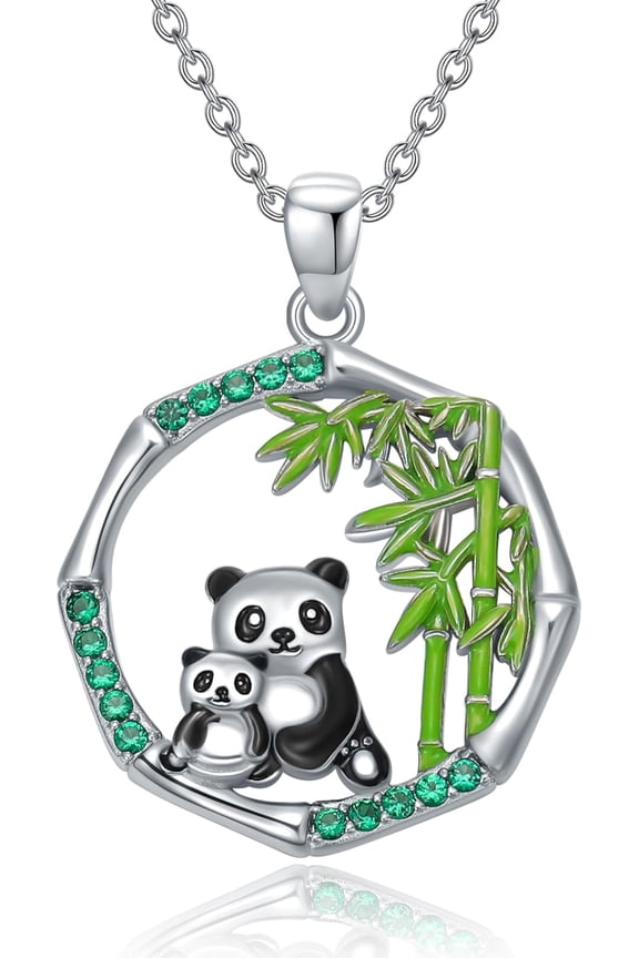 Mother Daughter Panda Necklace S925 Sterling Silver Panda Pendant Bamboo Necklace Jewelry for Women Mother Daughter