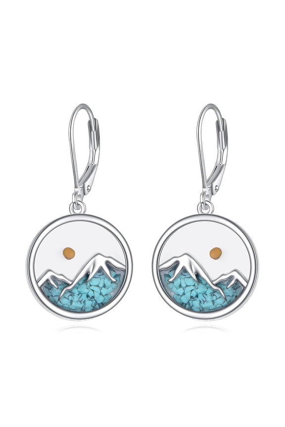 Mountain Earrings Turquoise Mustard Seed Drop Earrings Mountain Jewelry Gift for Skiers, Hikers, Campers, Climbers and Nature Lovers