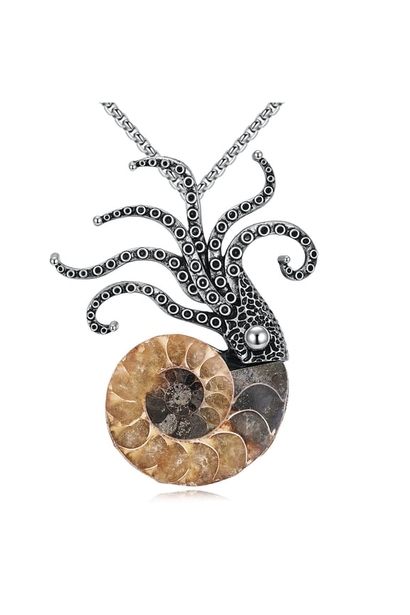 Natural Ammonite Fossil Necklace Tentacle Pendant Necklace Christmas Jewelry Gift for Men Women