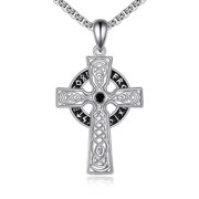 YAFEINI Norse Viking Rune Necklace 925 Sterling Silver Celtic Cross Necklace for Men Women, Vintage Amulet Jewelry Gifts