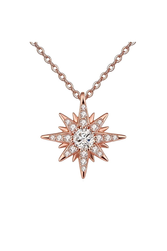 North Star Pendant Necklace for Women Starburst Celestial Christmas Birthday Northen Star Jewelry Gifts for Mother Wife (Rose Gold Plated)