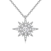 YAFEINI North Star Pendant Necklace for Women Starburst Celestial Christmas Birthday Northen Star Jewelry Gifts for Mother Wife White Gold Plated
