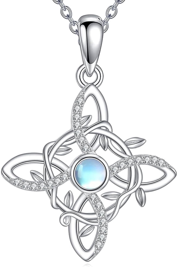 Nudo De Bruja Plata 925 Original Witches Knot Necklace for Women Sterling Silver Moonstone Pendant Witchy Jewelry Gift for Women