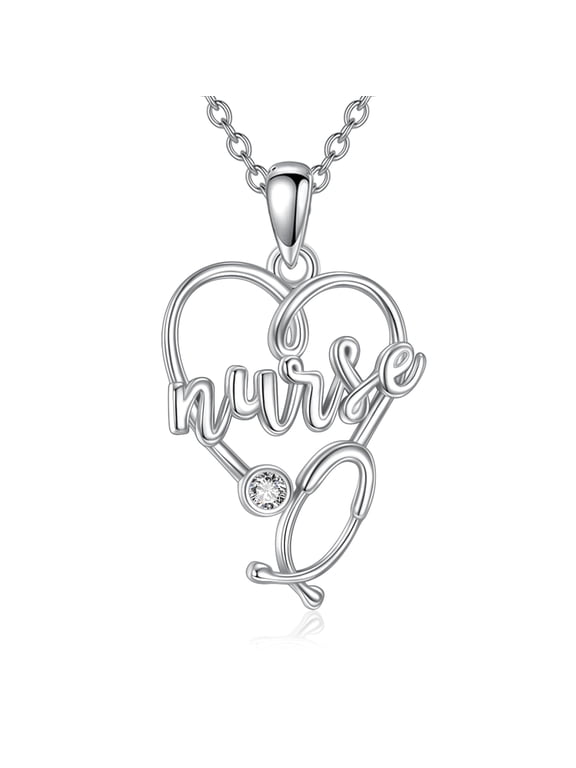Nurse Necklace for Women 925 Sterling Silver Stethoscope Pendant Necklaces for Doctor Nurse Medicine Pendant Jewelry Graduation Gift for Medical Student