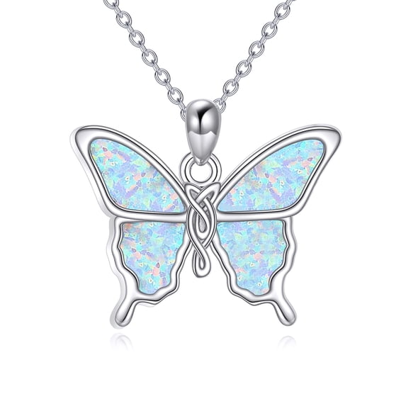 YAFEINI Opal Butterfly Necklace For Women Butterfly Pendant Necklaces 925 Sterling Silver Opal Jewelry Birthday For Mom Women