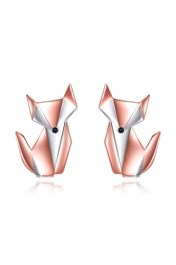 Origami Fox Stud Earrings 925 Sterling Silver Lucky Cute Animal Stud Earrings Jewelry Gifts for Women Mom Mother