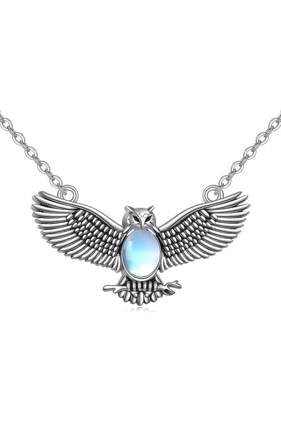 Owl Necklace Sterling Silver Moonstone Bird Pendant Necklace Owl Jewelry for Women Gifts for Bird Lovers Graduation Gifts for Her