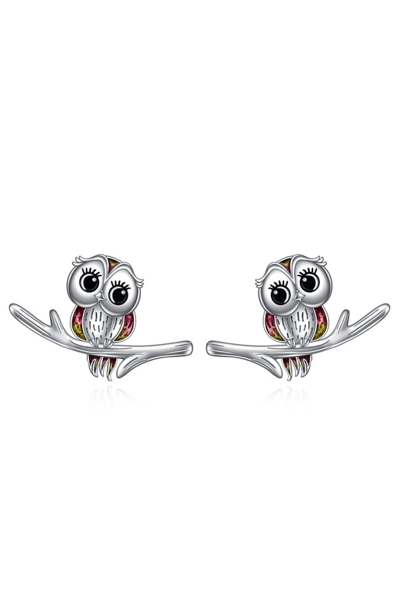 Owls Stud Earrings S925 Sterling Silver Cute Animal Earrings Gifts for Women