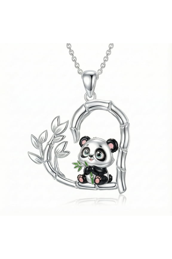 Panda Necklace Sterling Silver Bamboo Pendant Heart Jewelry Gifts for Women Mother