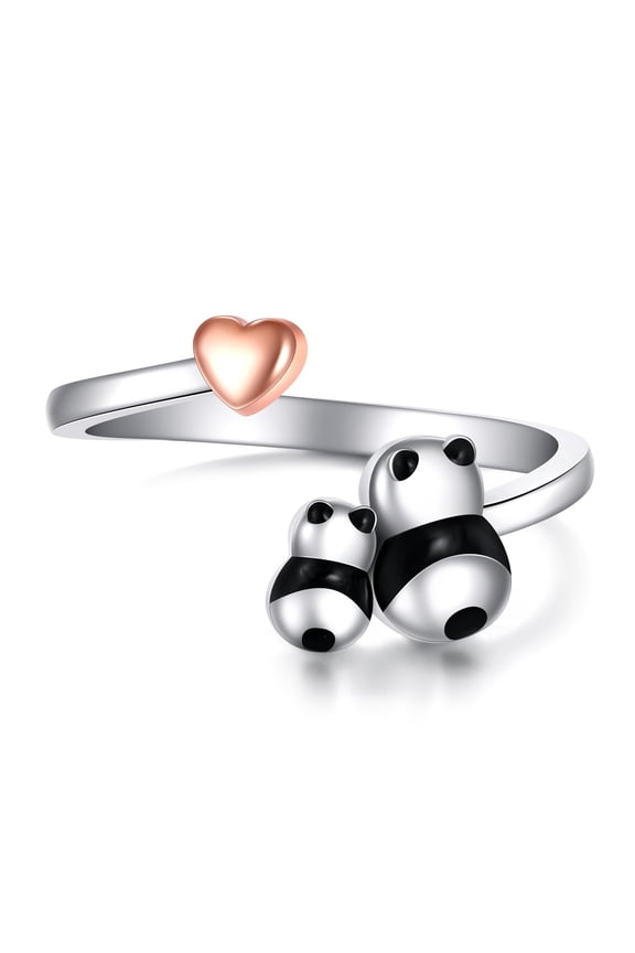 Panda Ring Sterling Silver Mom Panda Jewelry Gift for Women Mother