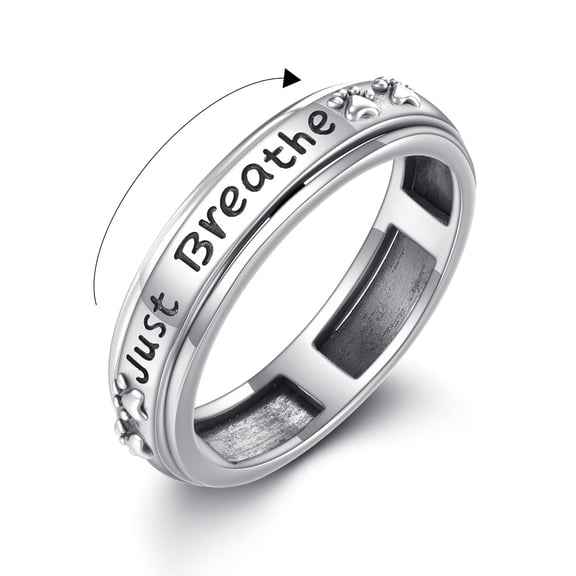 YAFEINI Paw Print Ring 925 Sterling Silver Dog Cat Spinner Fidget Ring Just Breath Jewelry for Women